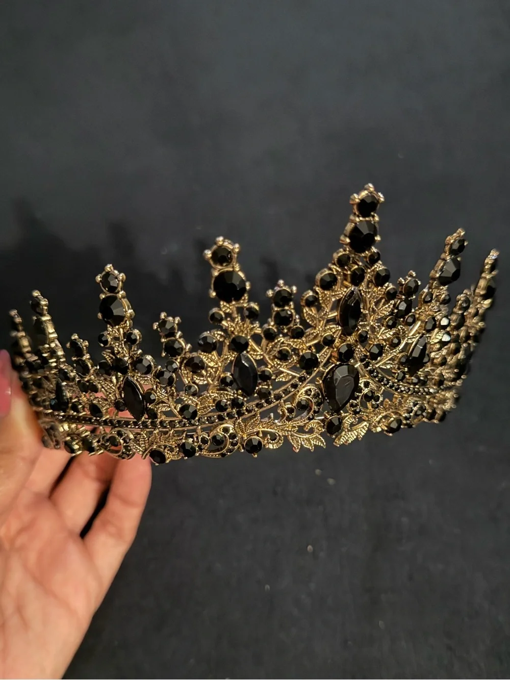 Gold and Black Jeweled Tiara Crown - Elegant Women's Headpiece